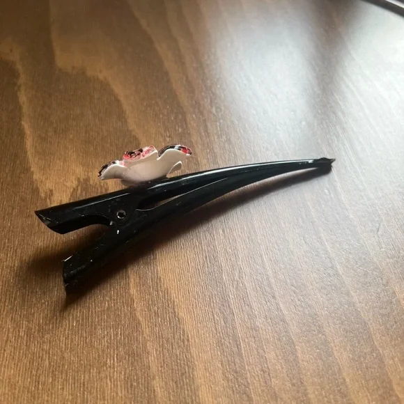 Japanese Floral Black Hair Clip pin red - Picture 3 of 6